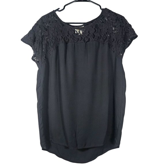 Anthro Maeve Black Lace Cap Sleeve Blouse Woman M Minimalist Workwear Feminine - Picture 2 of 10